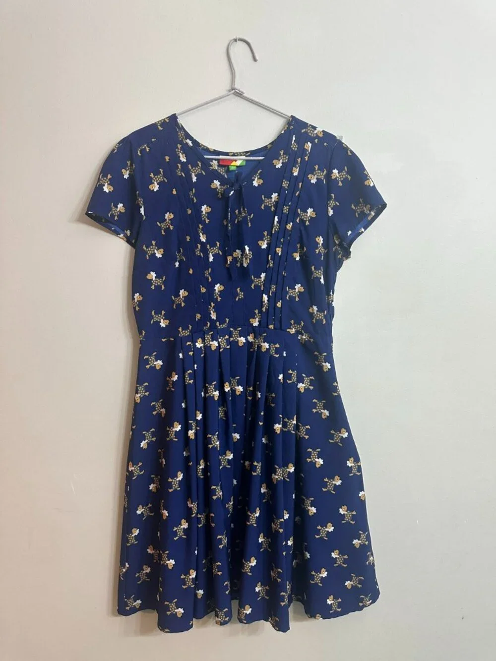 ModCloth Fervour Parisian Dog Print Dress Blue Large Novelty Retro A-Line - Picture 2 of 9